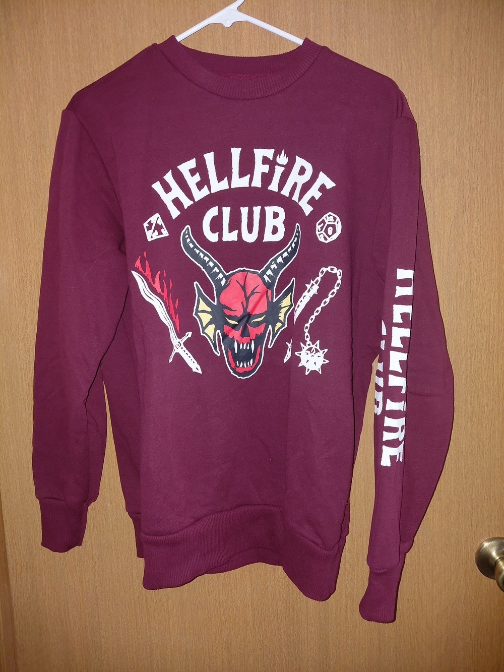 Netflix Hellfire Club Crewneck Sweatshirt - Burgundy with White & Red Graphic